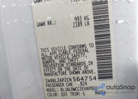 2012 Nissan Altima 3.5 Sr from USA, damaged, VIN 1N4BL2AP2CN564754